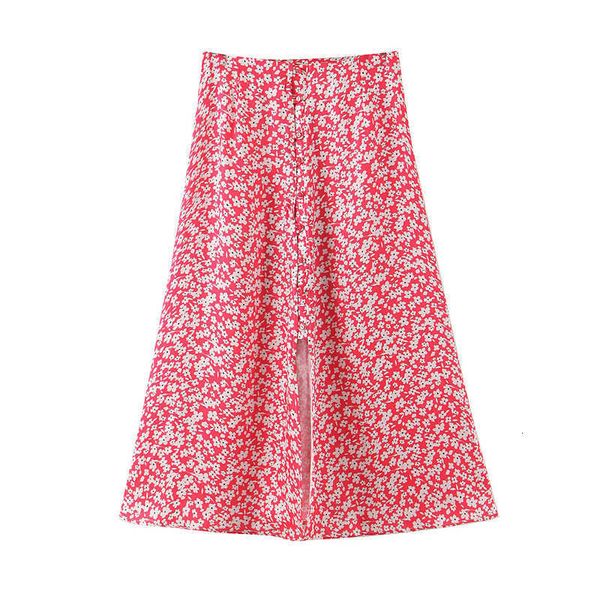 

stylish chic floral print midi skirt women vintage high waist split buttons female skirts 2021 casual faldas mujer cx200703, Black