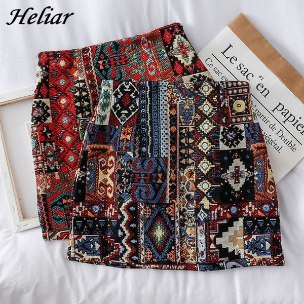 

heliar women boho skirt embroidery a-line mini skirts chic geometry pattern woolen wide leg vintage bohemian folk skirts women 210303, Black