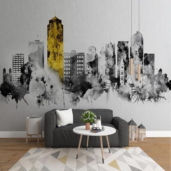

wallpapers youman po custom 3d wallpaper wall murals abstract ink city architecture stereoscopic decor coffee shop black
