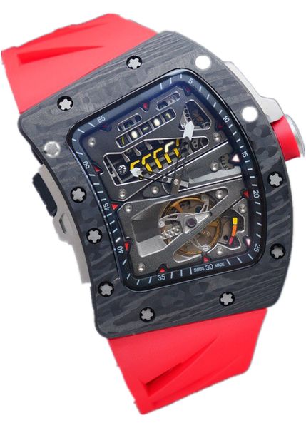 

men's watch rm70-01 with original multi-functional movement sapphire mirror luminous xin carbon fiber wine cask type watchcase rubber s, Slivery;brown