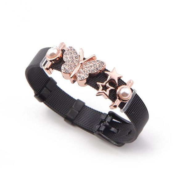 

charm bracelets sanshoor arrival 2021 black stainless steel mesh bracelet with amazing charms shining butterfly double stars for your story, Golden;silver