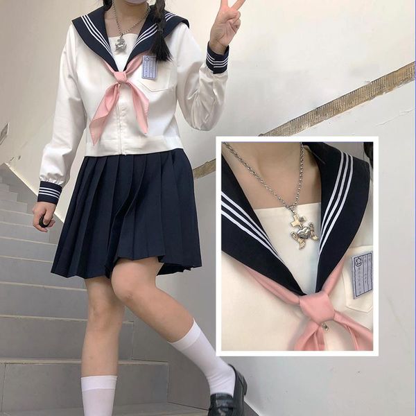 

women's tracksuits sailor suit jk long-sleeved student uniform basic style original genuine autumn and winter blue in stock, Gray