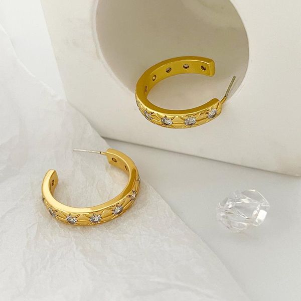 

hoop & huggie monlansher geometric c earrings gold color copper eight-pointed star zircon minimalist jewelry 2021, Golden;silver