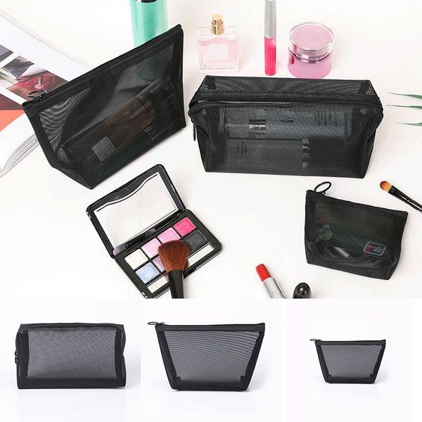 

storage bags ventilation black mesh cosmetic travel makeup case zipper make up organizer bag toiletry beauty wash