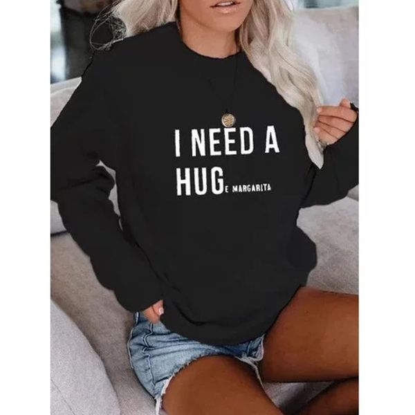 

women's hoodies & sweatshirts woman letter printing round neck pullover long-sleeved casual sweater female autumn clothes, Black