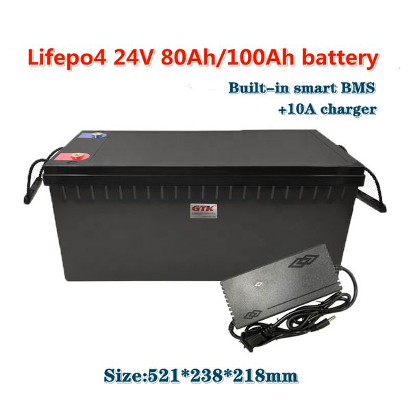 

gtk lifepo4 24v 80/100ah battery pack bms 80a 2000w for electric motor tricycle rv agv air conditioner heater ups + 10a smart charger