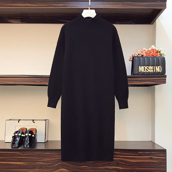 

simple solid turtleneck high sport long sleeves loose with mesh bottom thicken dress plus size cloth jw7d, White