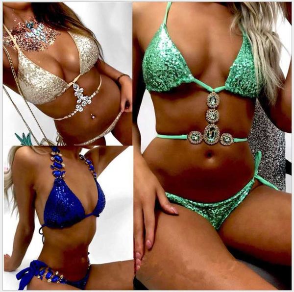 

2pcs sequins bikini crystal gems glitter swimsuit
