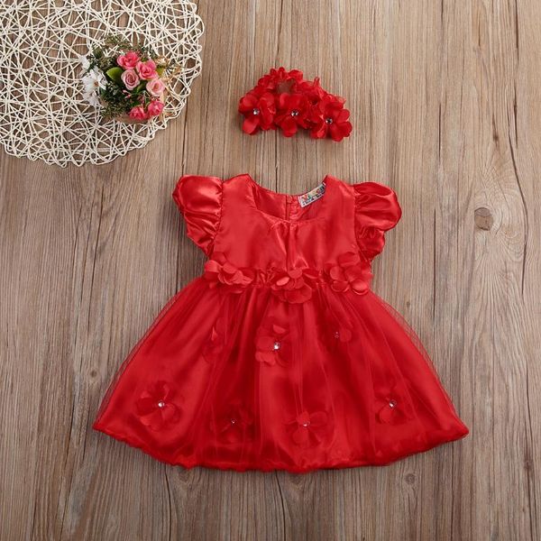 

girl's dresses baby girl dress toddler kid summer short sleeve princess party wedding floral red tulle lace tutu 2pcs outfit clothes, Red;yellow