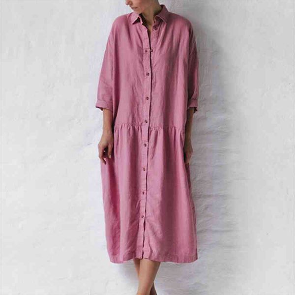 

autumn women retro lapel long sleeve shirt dress casual loose with buttons pockets solid tunic robe vestidos de verano, Black;gray