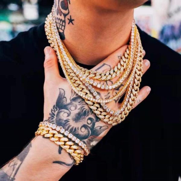 

chains double layer multi-layer hip hop tennis chain bling paved cz iced out gold cuban for men women jewelry choker necklace, Silver