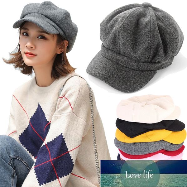 

casual girls beret hats solid color wool blended octagonal newsboy caps cool street brim hat women wool berets outdoor street factory price, Blue;gray