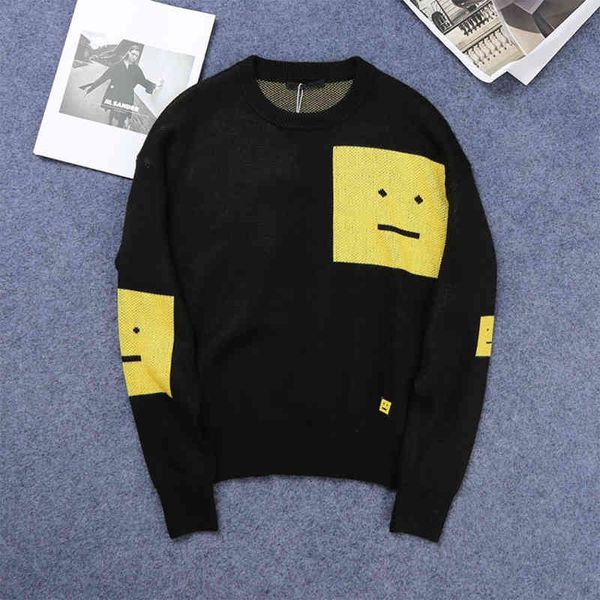 

women's sweaters oversized smiley face printed knitted sweater men and women loose pullover for autumn winter style 4awt, White;black