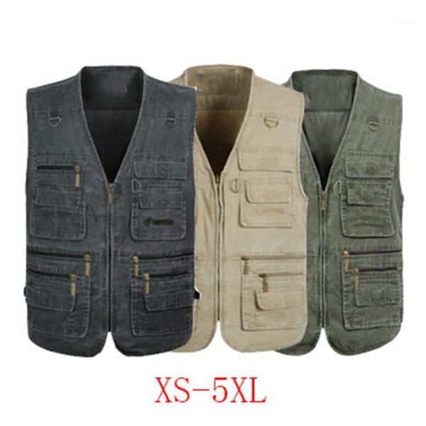 

men's vests zogaa mens baggy jacket tactical vest men multi-pockets pography cameraman coat clothing plus size male casual reporter, Black;white