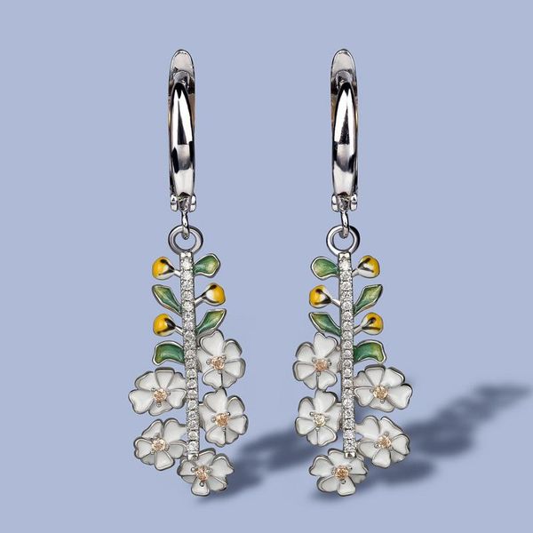 

dangle & chandelier women fashion 925 sterling silver flower dangler earrings for elegant bling zircon long earring bohemia enamel jewelry