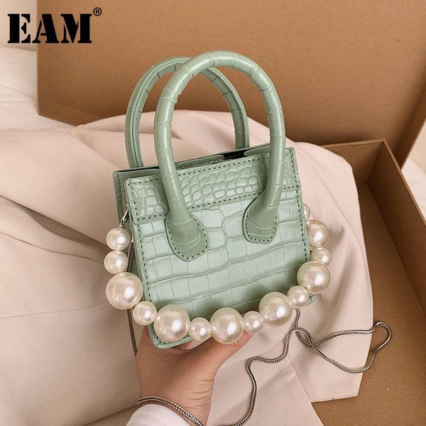 

[eam] women new green pearls mini handbag pu leather flap personality all-match crossbody shoulder bag fashion tide 2021 18a2106