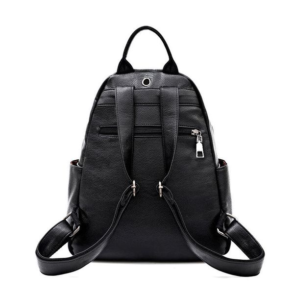 

small women backpack pu leather black solid simple lightweight bagpack female back pack
