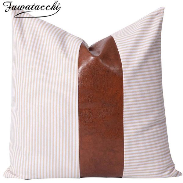 

cushion/decorative pillow fuwatacchi pu leather case stripe stitching throw covers for couch sofa polyester cushion cover modern decor