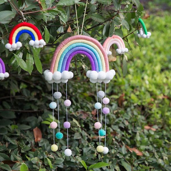 

ins style room decoration handmade woven cotton rope rainbow hanging decoration wall hanging decor with felt ball p props