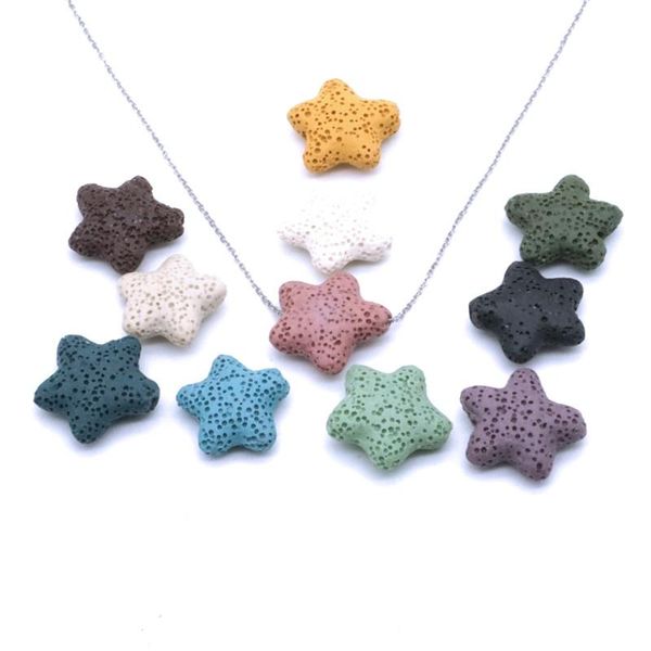 

pendant necklaces hit colorful five point star lava stone aroma essential oil diffuser necklace stainless steel collar jewelry for women, Silver