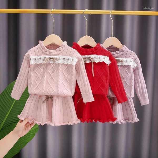 

clothing sets baby girls winter clothes set warm for kids girl long sleeve sweater shirt and skirt 2 pcs children wear1, White