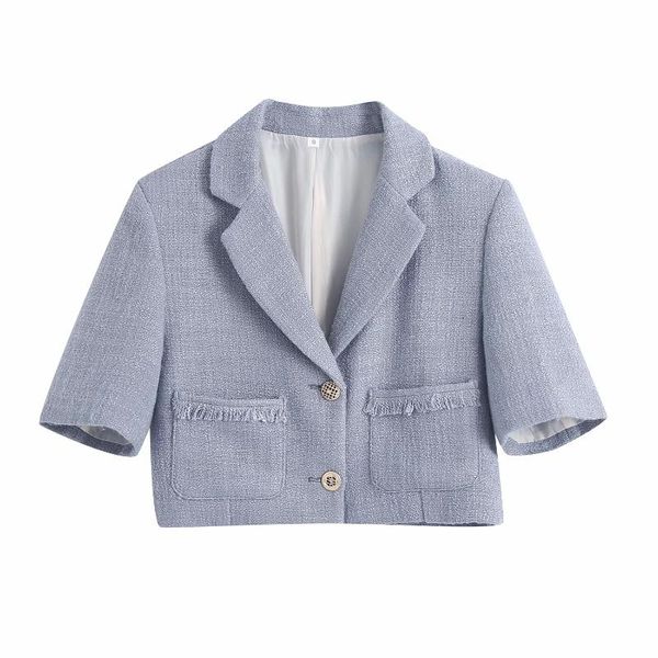 

women's suits & blazers zhenbaili grey summer office casual suit jacket fashion short sleeve notched collar single breasted women cropp, White;black