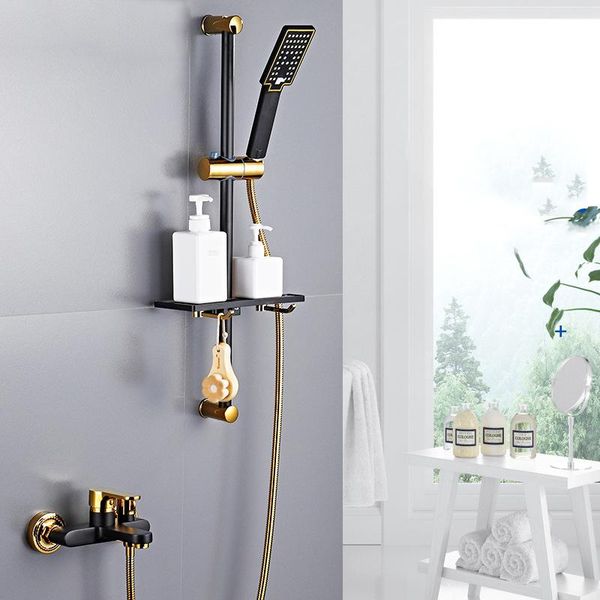 

bathroom black&gold simple shower mixer set with shower bar bath wall bathtub mixer set hand white&gold faucet
