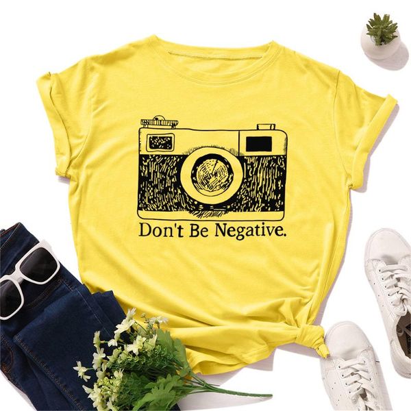 

women's t-shirt don't be negative camara graphic t shirts for women cotton short sleeve tee female shirt summer casual print cloth, White