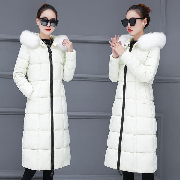 

women's down & parkas woman jacket coat off-season promotion winter big fur collar x-long below the knee cotton femme 8050925, Black