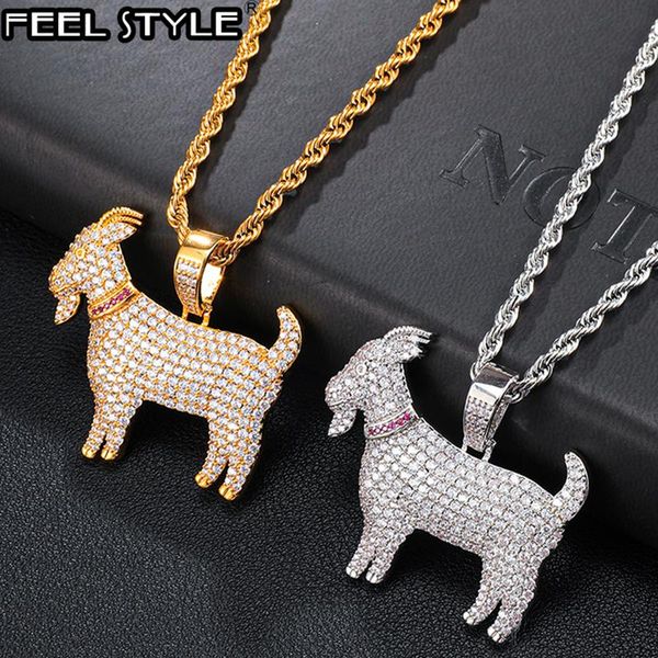 

pendant necklaces hip hop iced out cubic zircon bling cz goat pendants & for men jewelry with tennis chain, Silver