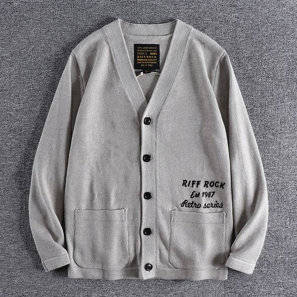 

2021 autumn american trend men's v-neck cardigan sweater coat loose casual solid color embroidery long sleeves outerwear 0504 5api, White;black