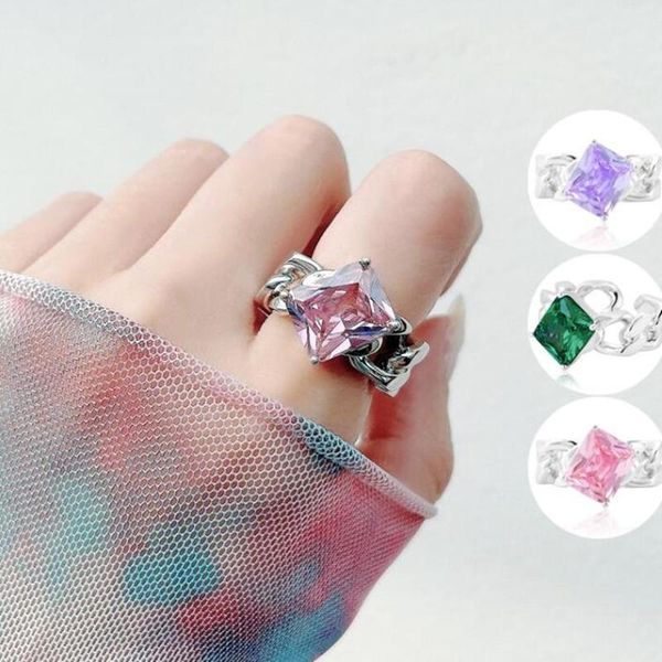 

cluster rings square stone women south korea's high-end couples ring simple minimalist band elegant engagement jewelry, Golden;silver