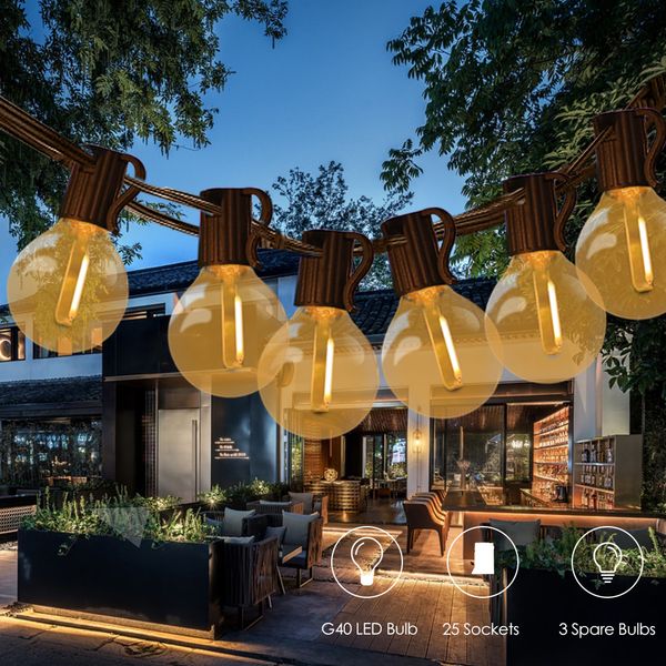 

2021 new tomshine 12m/39.37ft e12 base g40 conducted string light with 25-socket t28 ip45 lamps hanging fairy lights for decoration of the g