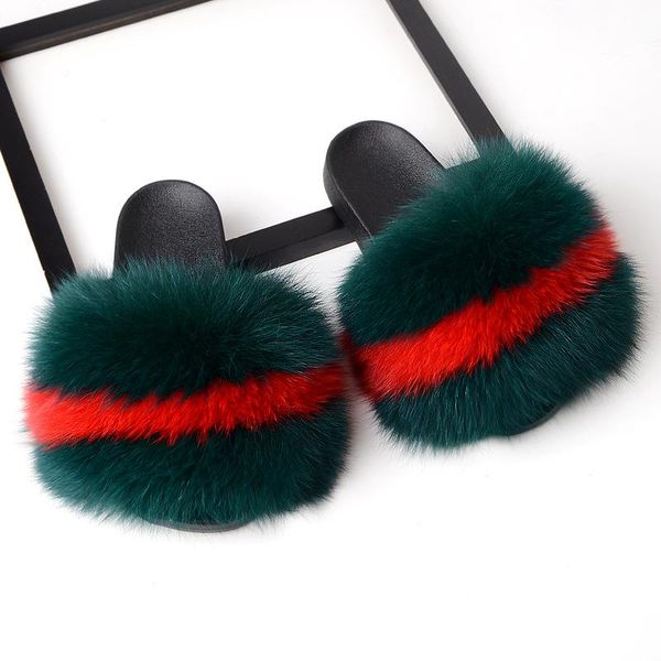 

slippers fur sandals slides shoes women furry flip flops, Black