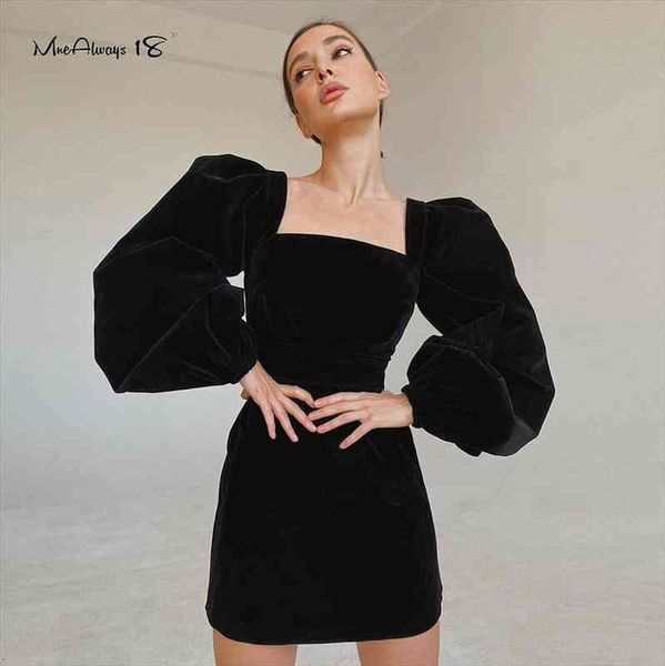 

evening puff sleeves women velvet dress winter black bodycon dress square collar mini party pencil dresses zip, Black;gray