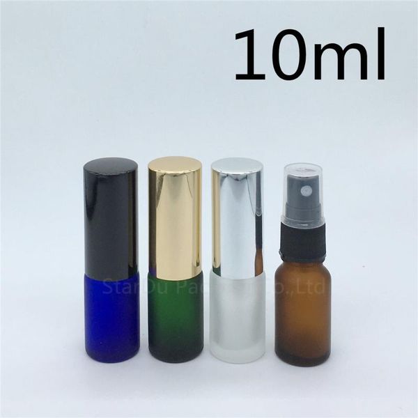 

travel bottle 10ml amber blue green transparent frosted glass bottle with sprayer, 10cc perfume spray glass bottles 12pcs
