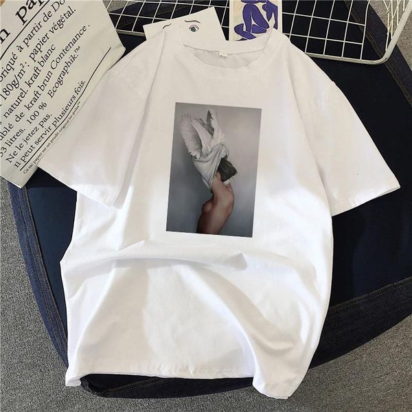 

tshirt women flower printing short sleeve & tees fashion casual t shirt summer o-neck female harajuku aesthetics t-shirt, White
