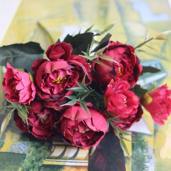 

1bunch rustic retro peony rose wedding home decor flower artificial flowers fake decorative & wreaths