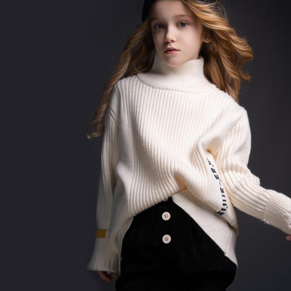

pullover knitted turtleneck sweater for girls long sleeve soft cotton thickened pullovers children casual bottoming knitwear 3-14y, Blue