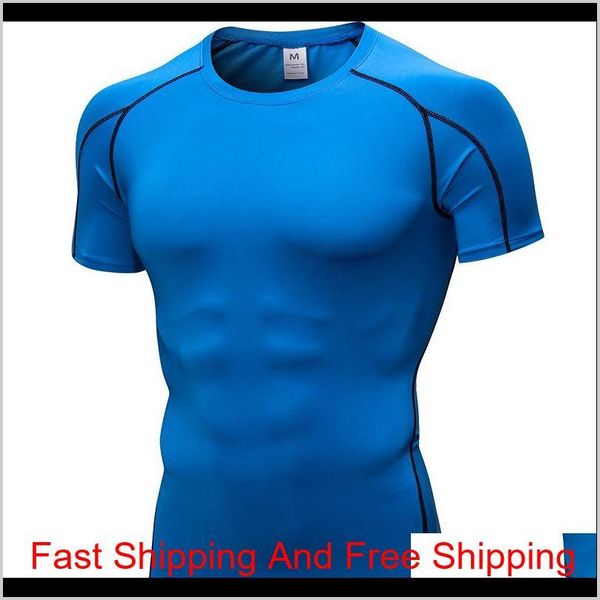 

summer sports mens breathable skinny short sleeve fitness sports running training stretch quick dry t-shirt spor jllfpl otsweet, Black;blue