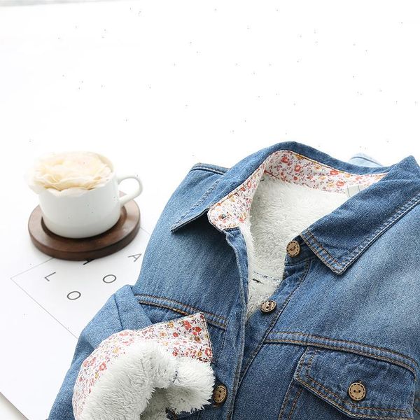 

women warm winter plus velet denim shirts korean classic blue thick long sleeve jeans blouse female turn down collar basic blusa, White