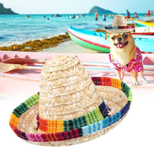 

dog apparel est lovely mini straw sombrero party hat for small pets/puppy/cat with cotton rope adjustment pet accessories supplies