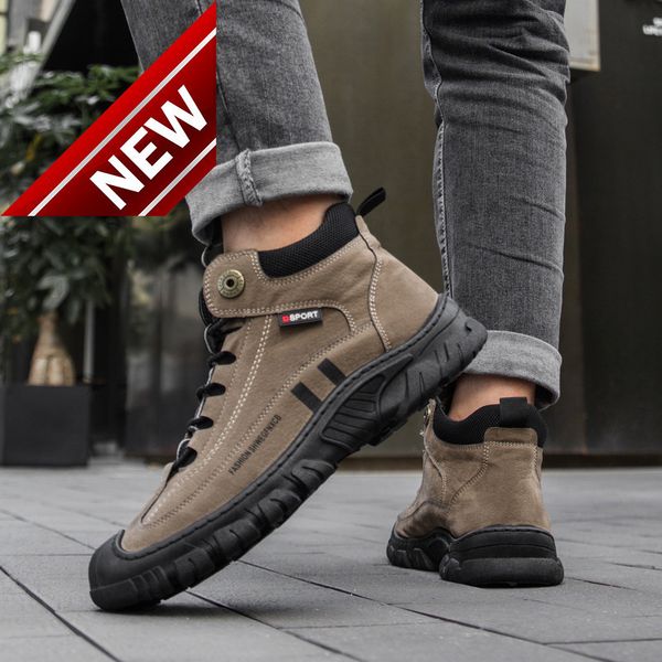 

autumn and winter outdoor mountaineering new 2021 high martin leather boots leisure tourism shoes baotou men's fashion, Black