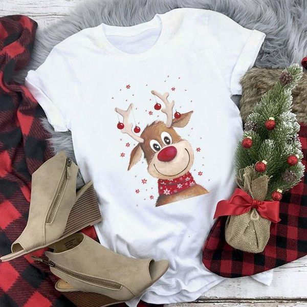 

new harajuku deer t shirt kawaii women christmas short sleeve t-shirt white autumn and winter tshirt