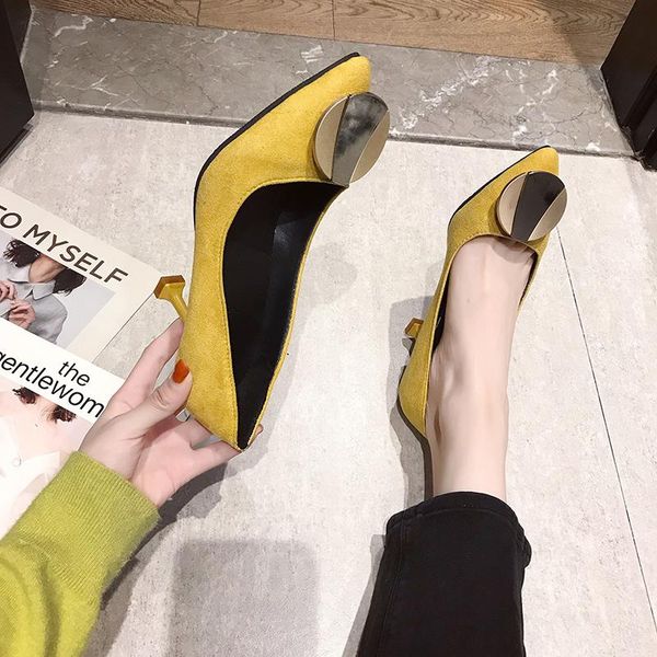 

dress shoes high heels ladies fine with pointed work autumn wild women's korean fashion single metal buckle pumps, Black