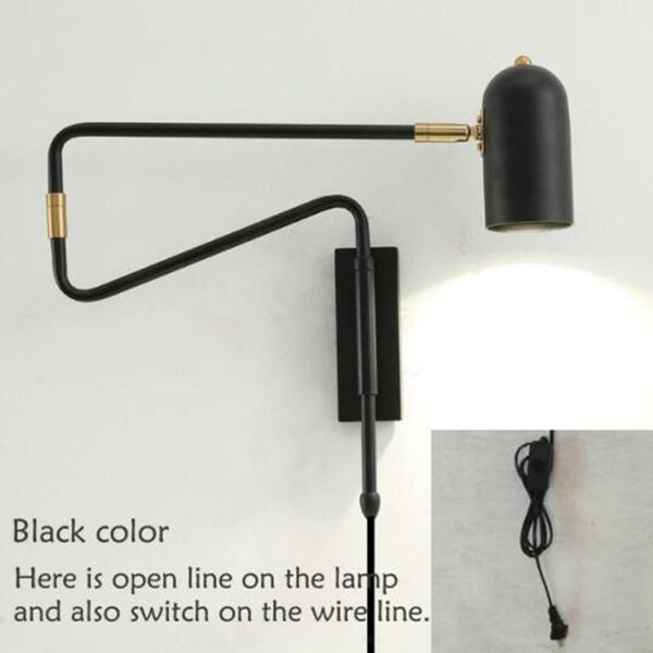 

wall lamp industrial adjustable long-arm retractable creative with switch reading bedside e27 lights fexible folding black gold