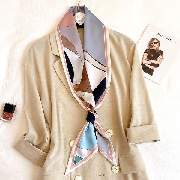 

scarves small silk scarf for women 2021 print handle bag ribbons fashion head long skinny wholesale, Blue;gray