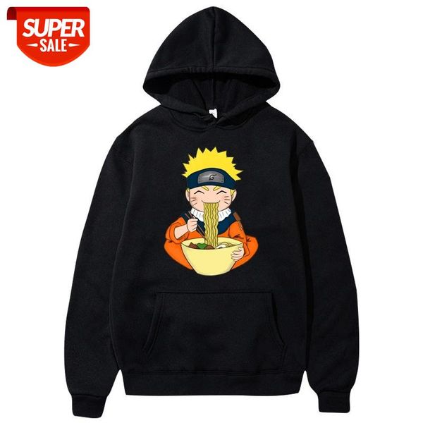 

japanese anime naruto hoodies men women kawaii cartoon graphic streetwear funny naruto eat noodle pullovers sweatshirts #je1m, Black