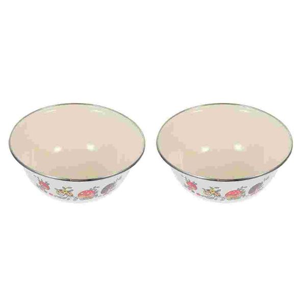 

bowls 2pcs practical retro enamel iron basins tureen pots (beige)