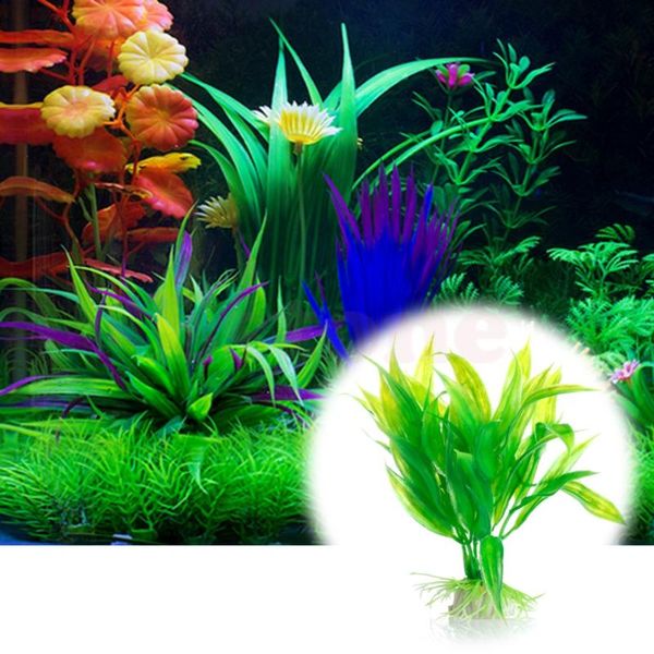 

decorations aquarium simulated long leaf green water plastic plant decor